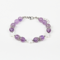 Браслет аметист Бразилия 8 мм 17 см (+3 см) (сталь хир.)