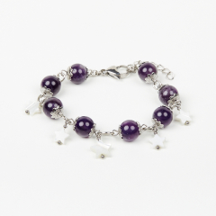 Браслет аметист Бразилия (сталь хир.) 10 мм 16 см (+3 см)