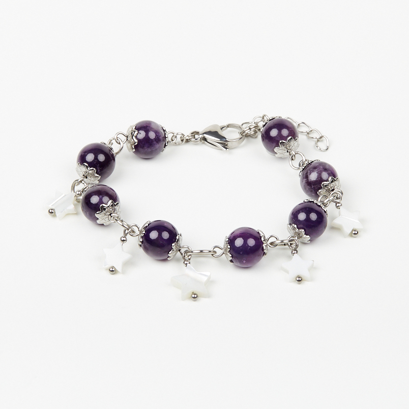 Браслет аметист Бразилия (сталь хир.) 10 мм 16 см (+3 см)