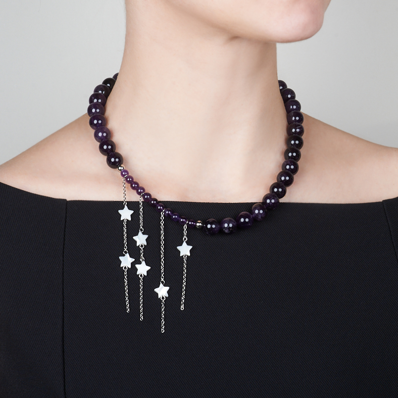 Бусы аметист Бразилия (сталь хир.) (колье) 48 см (+7 см)