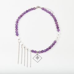 Бусы аметист Бразилия (сталь хир.) (колье) 8 мм 44 см (+7 см)