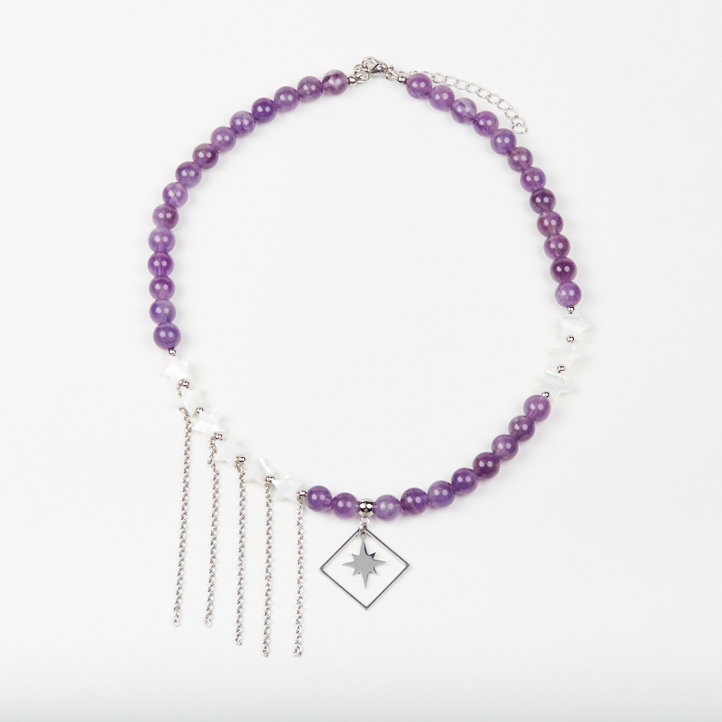 Бусы аметист Бразилия (сталь хир.) (колье) 8 мм 44 см (+7 см)