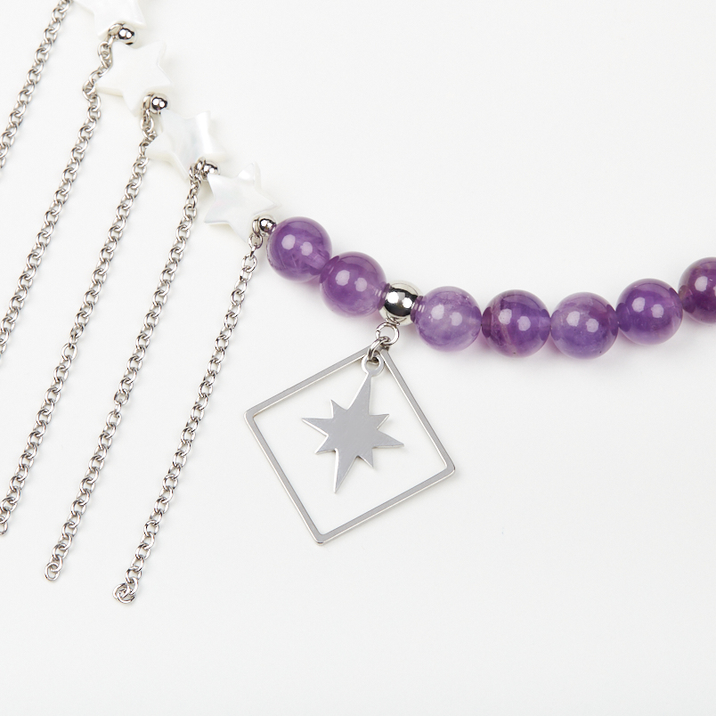 Бусы аметист Бразилия (сталь хир.) (колье) 8 мм 44 см (+7 см)