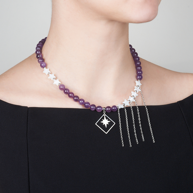 Бусы аметист Бразилия (сталь хир.) (колье) 8 мм 44 см (+7 см)