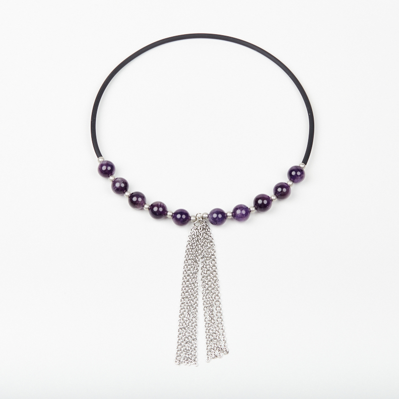 Бусы аметист Бразилия (биж. сплав, сталь хир., силикон) (колье) 10 мм (регулируемый)