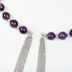 Бусы аметист Бразилия (биж. сплав, сталь хир., силикон) (колье) 10 мм (регулируемый)