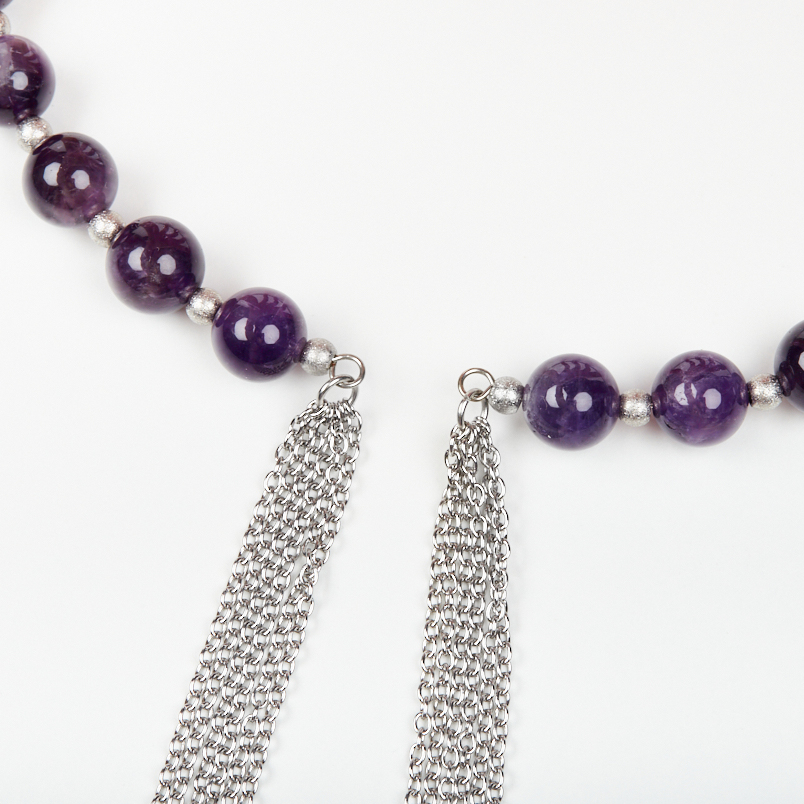 Бусы аметист Бразилия (биж. сплав, сталь хир., силикон) (колье) 10 мм (регулируемый)