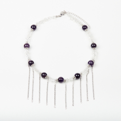 Бусы микс аметист, горный хрусталь (колье) 46 см (+7 см) (сталь хир.)