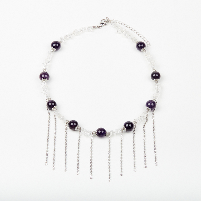 Бусы микс аметист, горный хрусталь (колье) 46 см (+7 см) (сталь хир.)