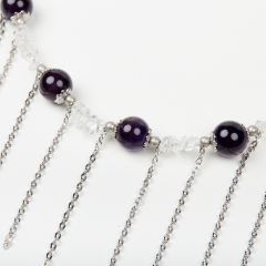 Бусы микс аметист, горный хрусталь (колье) 46 см (+7 см) (сталь хир.)