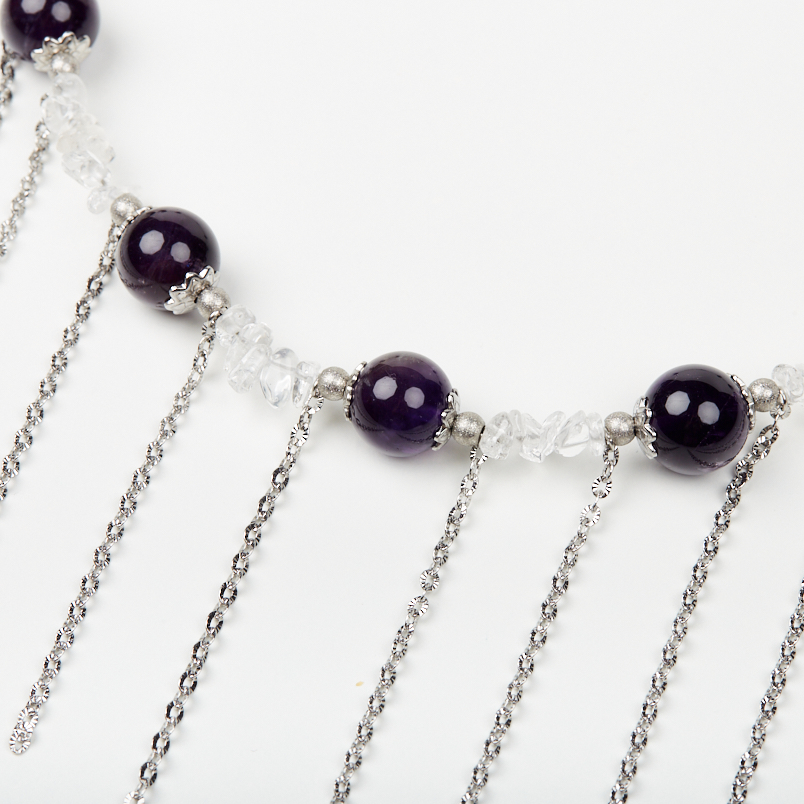 Бусы микс аметист, горный хрусталь (колье) 46 см (+7 см) (сталь хир.)