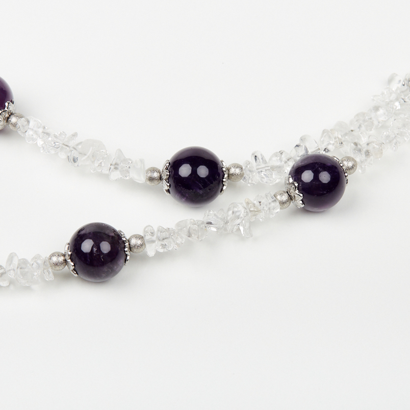 Бусы микс аметист, горный хрусталь (колье) 46 см (+7 см) (сталь хир.)