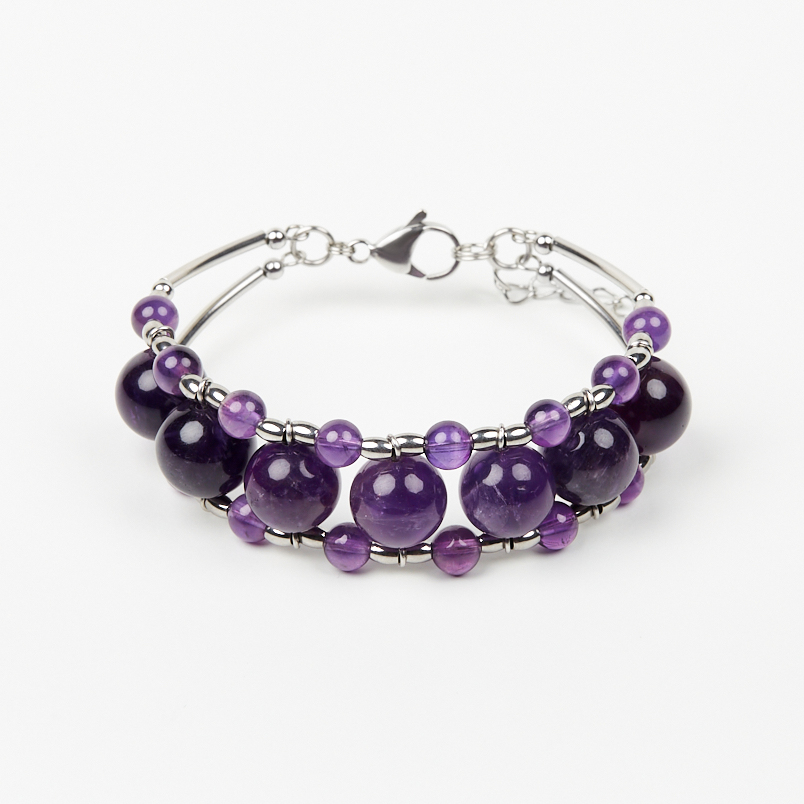 Браслет аметист Бразилия (биж. сплав, сталь хир.) 17 см (+3 см)