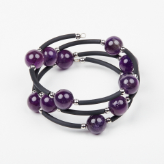 Браслет аметист Бразилия (биж. сплав, сталь хир., силикон) пружина 12 мм 16 см (регулируемый)