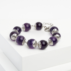 Браслет аметист Бразилия (сталь хир.) 12 мм 17 см (+3 см)