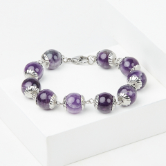 Браслет аметист Бразилия (сталь хир.) 12 мм 17 см (+3 см)
