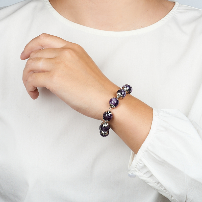 Браслет аметист Бразилия (сталь хир.) 12 мм 17 см (+3 см)