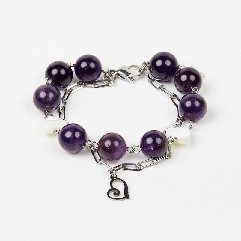 Браслет аметист Бразилия (сталь хир.) 12 мм 17 см (+3 см)