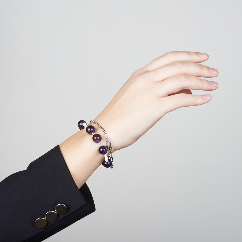 Браслет аметист Бразилия (сталь хир.) 12 мм 17 см (+3 см)