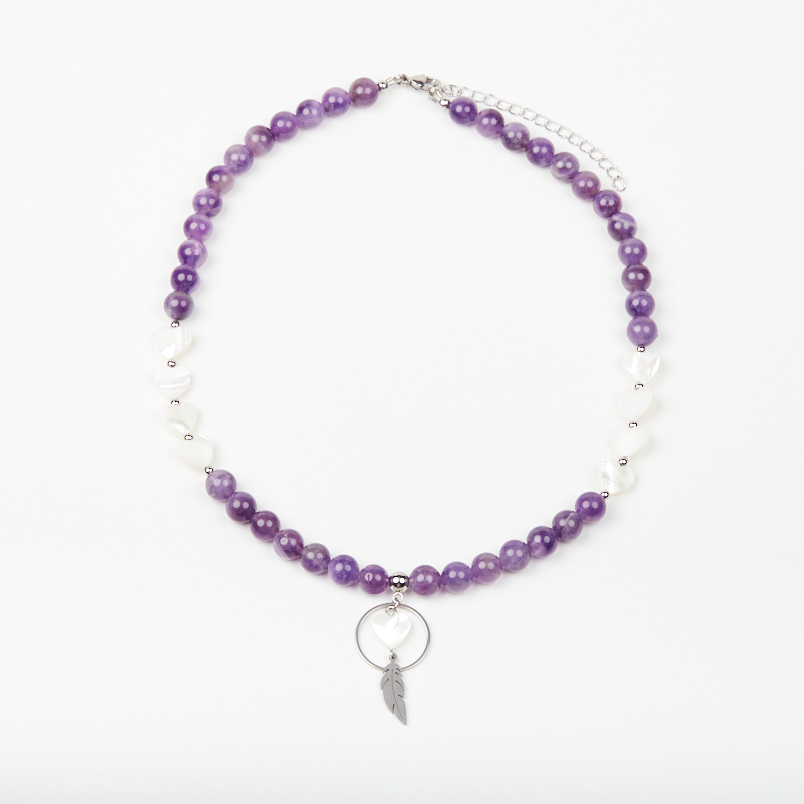 Бусы аметист Бразилия (сталь хир.) (колье) 8 мм 46 см (+7 см)