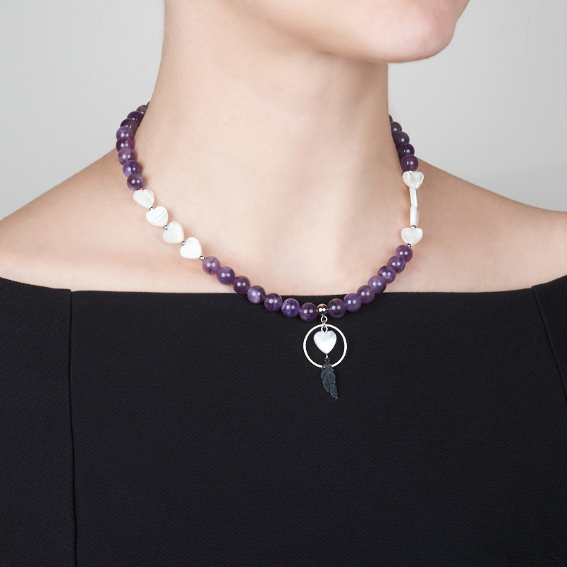 Бусы аметист Бразилия (сталь хир.) (колье) 8 мм 46 см (+7 см)