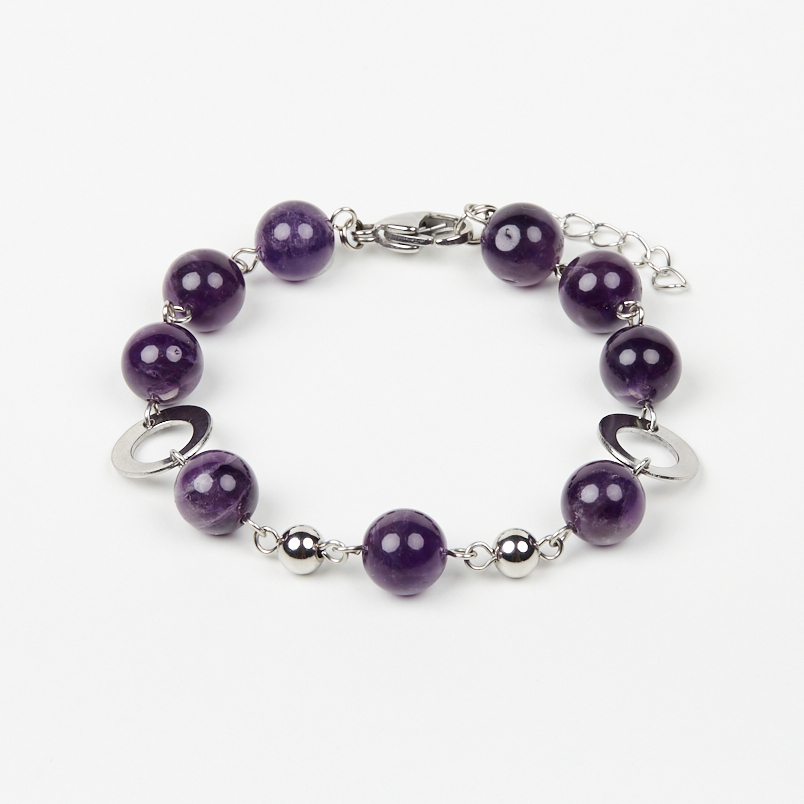 Браслет аметист Бразилия (сталь хир.) 10 мм 17 см (+3 см)