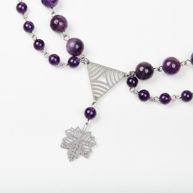 Бусы аметист Бразилия (сталь хир.) (колье) 42 см (+7 см)