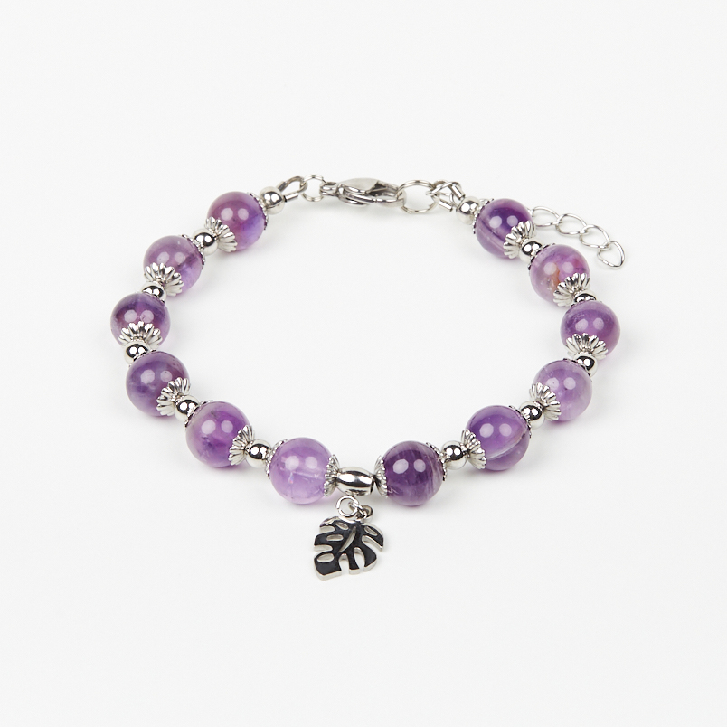 Браслет аметист Бразилия (сталь хир.) 8 мм 16 см (+3 см)