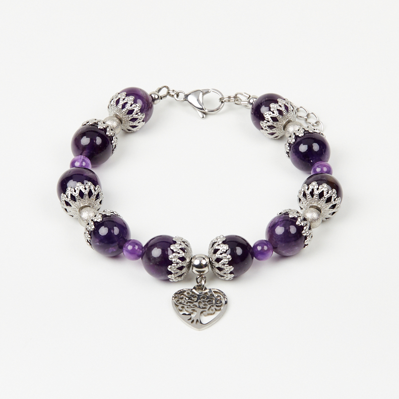 Браслет аметист Бразилия (биж. сплав, сталь хир.) 18 см (+3 см)