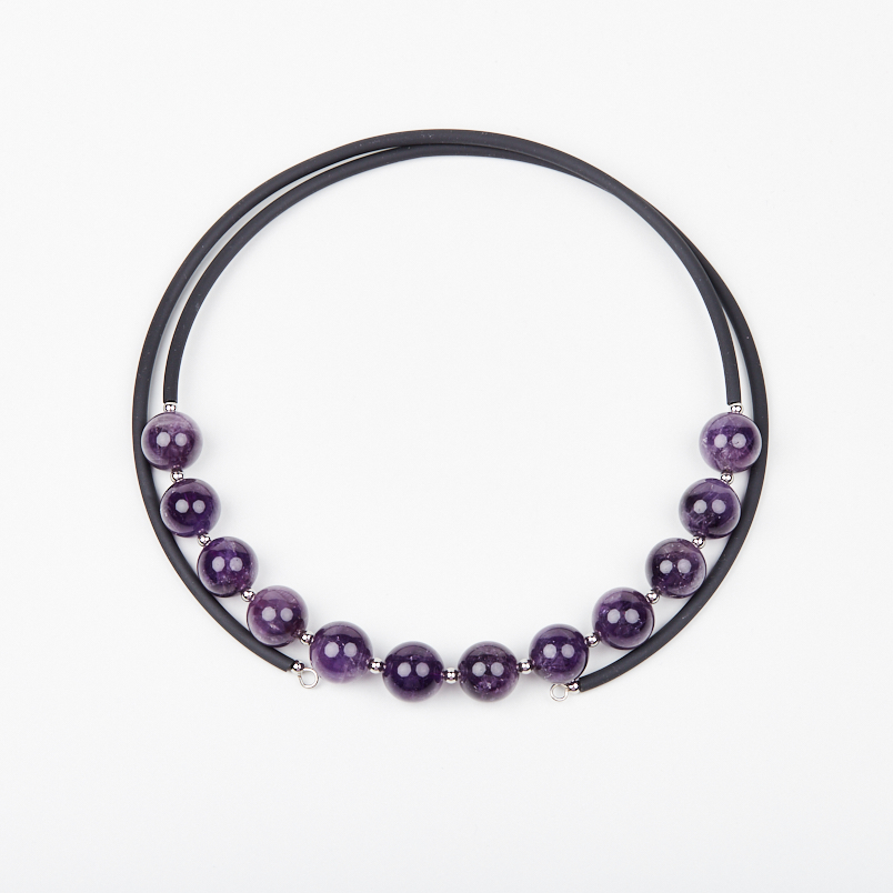 Бусы аметист Бразилия (биж. сплав, силикон) (колье) 12 мм (регулируемый)