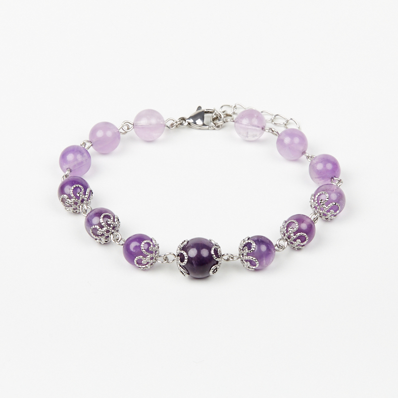 Браслет аметист Бразилия (сталь хир.) 18 см (+3 см)