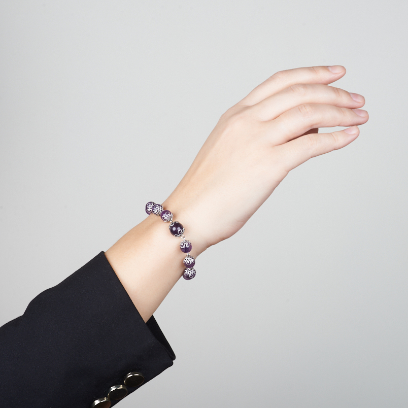 Браслет аметист Бразилия (сталь хир.) 18 см (+3 см)