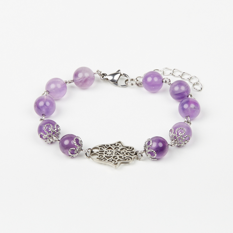 Браслет аметист Бразилия (сталь хир.) 8 мм 16 см (+3 см)