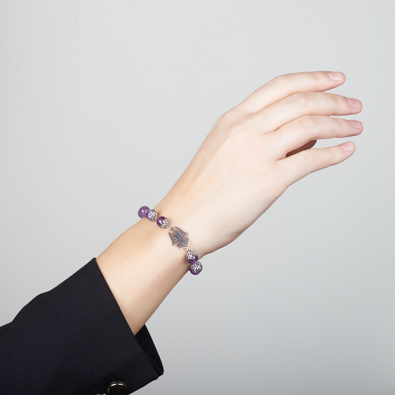 Браслет аметист Бразилия (сталь хир.) 8 мм 16 см (+3 см)