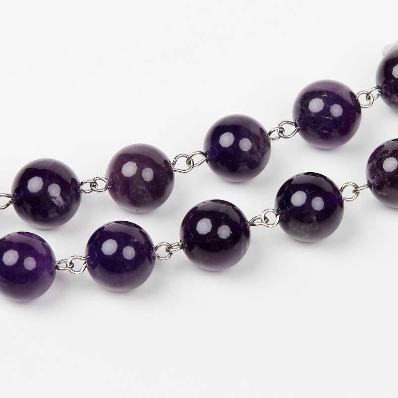 Бусы аметист Бразилия (сталь хир.) (колье) 12&nbsp;мм 48&nbsp;см (+7&nbsp;см)