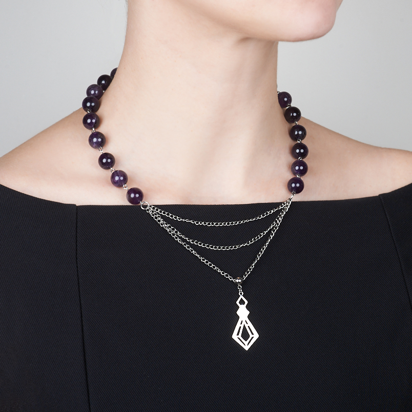 Бусы аметист Бразилия (сталь хир.) (колье) 12&nbsp;мм 48&nbsp;см (+7&nbsp;см)