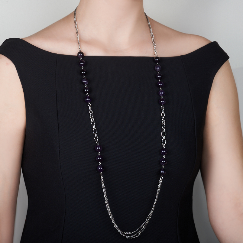 Бусы аметист Бразилия (сталь хир.) (колье) длинные 12 мм 106 см (+7 см)