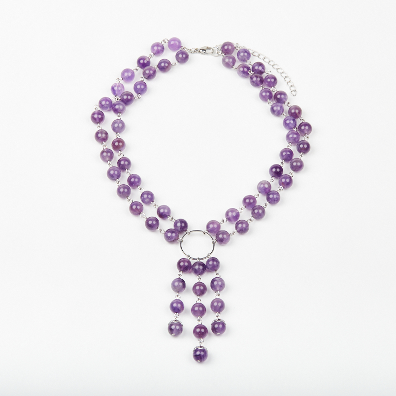 Бусы аметист Бразилия (сталь хир.) (колье) 8 мм 40 см (+7 см)