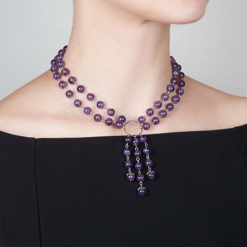 Бусы аметист Бразилия (сталь хир.) (колье) 8 мм 40 см (+7 см)