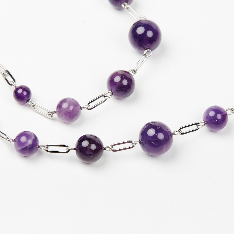 Бусы аметист Бразилия (сталь хир.) (колье) длинные 100 см (+7 см)