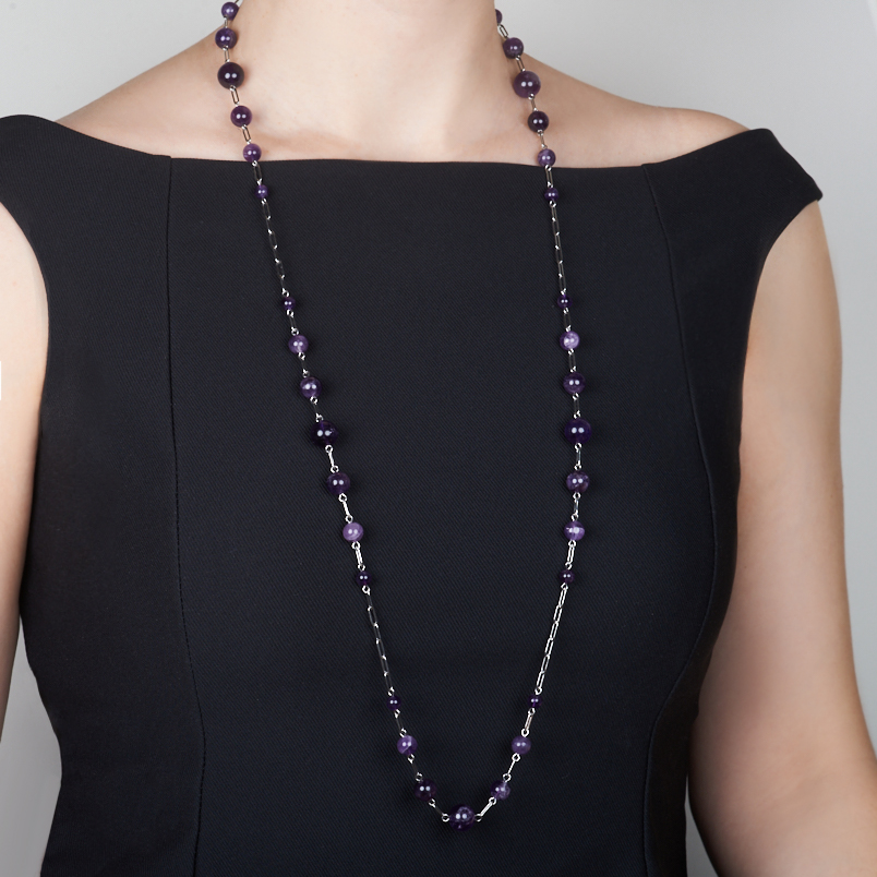 Бусы аметист Бразилия (сталь хир.) (колье) длинные 100 см (+7 см)