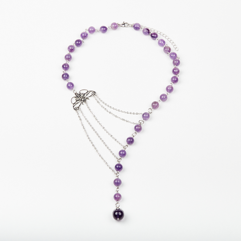 Бусы аметист Бразилия (сталь хир.) (колье) длинные 42 см (+7 см)