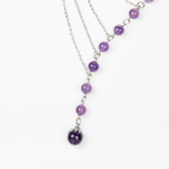 Бусы аметист Бразилия (сталь хир.) (колье) длинные 42 см (+7 см)