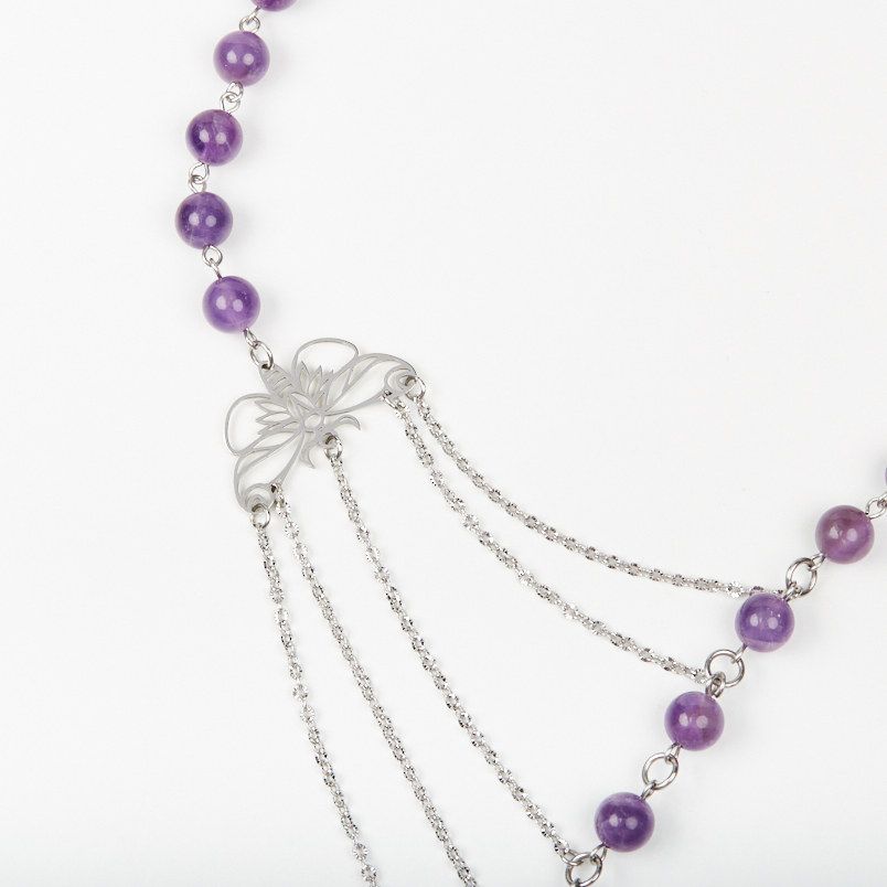 Бусы аметист Бразилия (сталь хир.) (колье) длинные 42 см (+7 см)