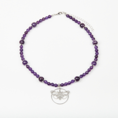 Бусы аметист Бразилия (сталь хир.) (колье) длинные 42 см (+7 см)