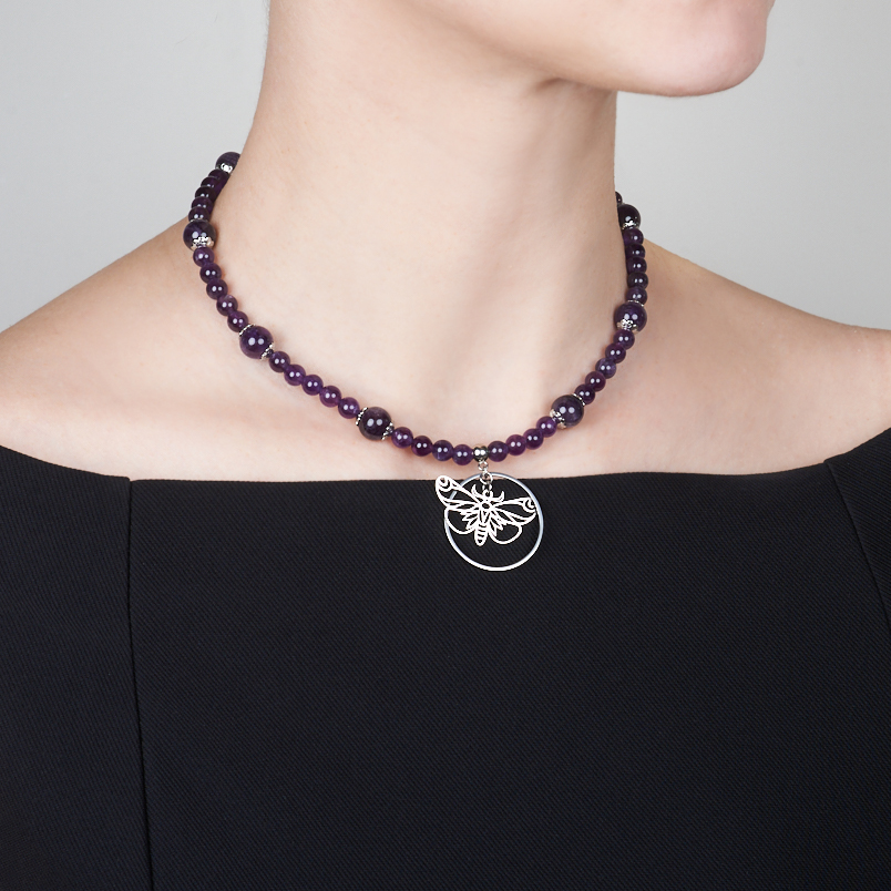 Бусы аметист Бразилия (сталь хир.) (колье) длинные 42 см (+7 см)