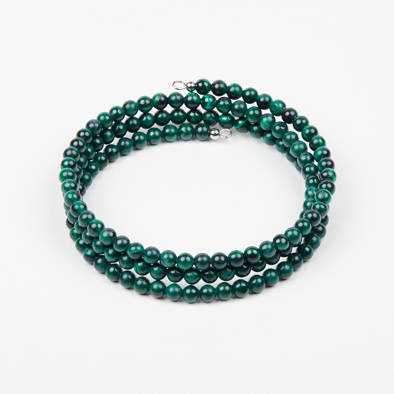 Браслет малахит Конго (биж. сплав, сталь хир.) пружина 4 мм 18 см (регулируемый)