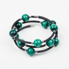 Браслет малахит Конго (биж. сплав, сталь хир., силикон) пружина 4 мм 16 см (регулируемый)