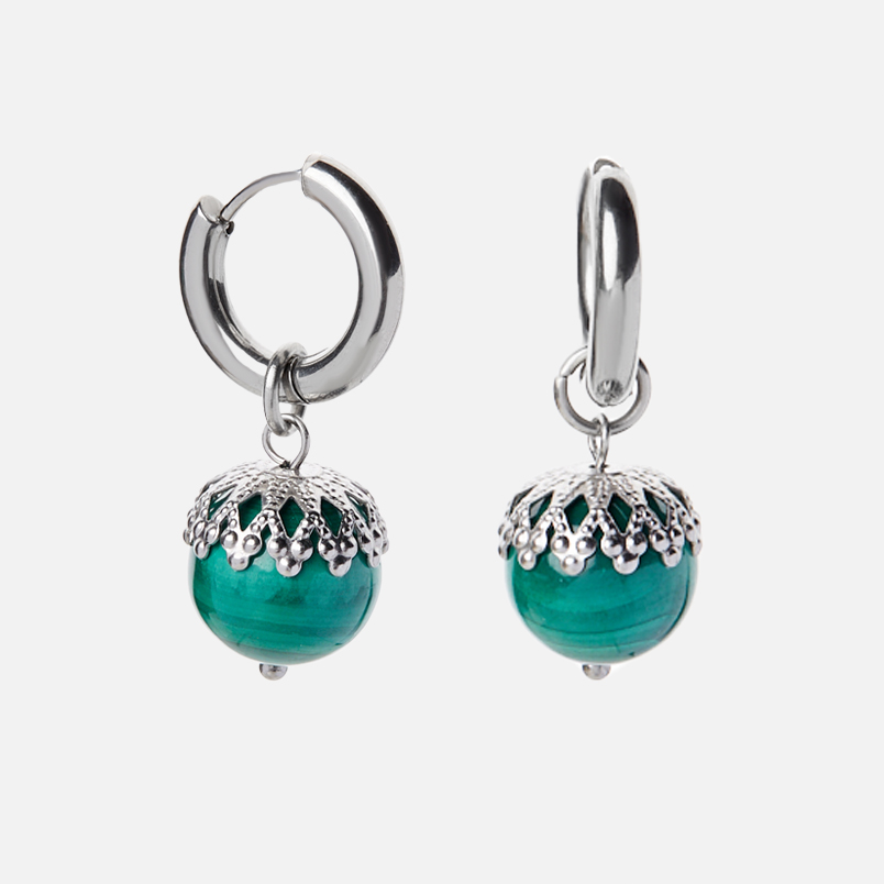 Серьги малахит Конго (сталь хир.)