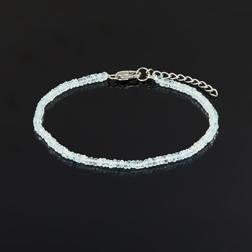 Браслет аквамарин Бразилия (сталь хир.) огранка 3 мм 16 см (+3 см)